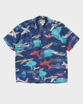 00s Blue Hawaiian Patterned Shirt - L