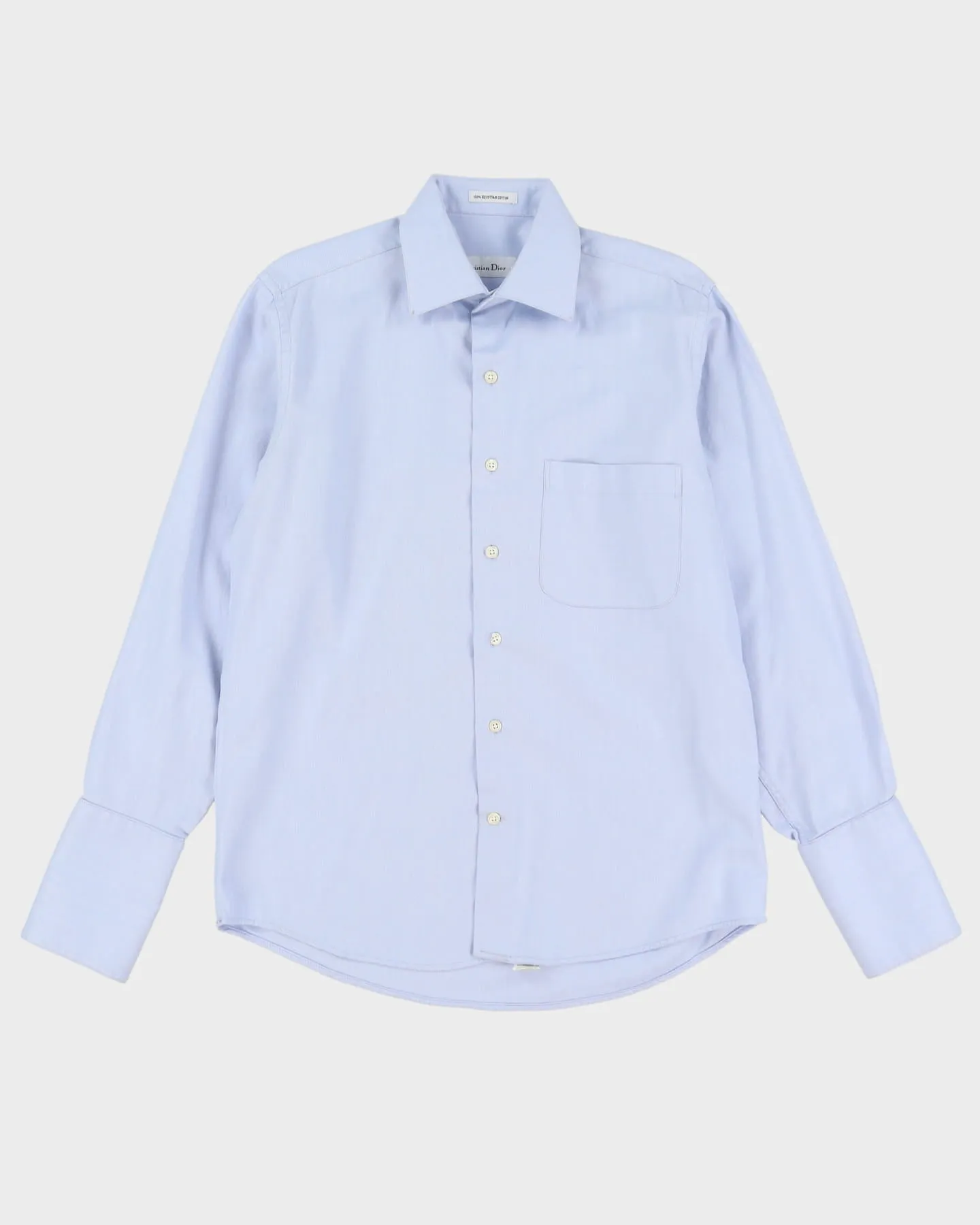 00s Christian Dior Blue Plain Long Sleeve Button Up Shirt - XL