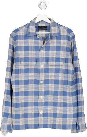 All Saints Blue Textured Check Overshirt UK S