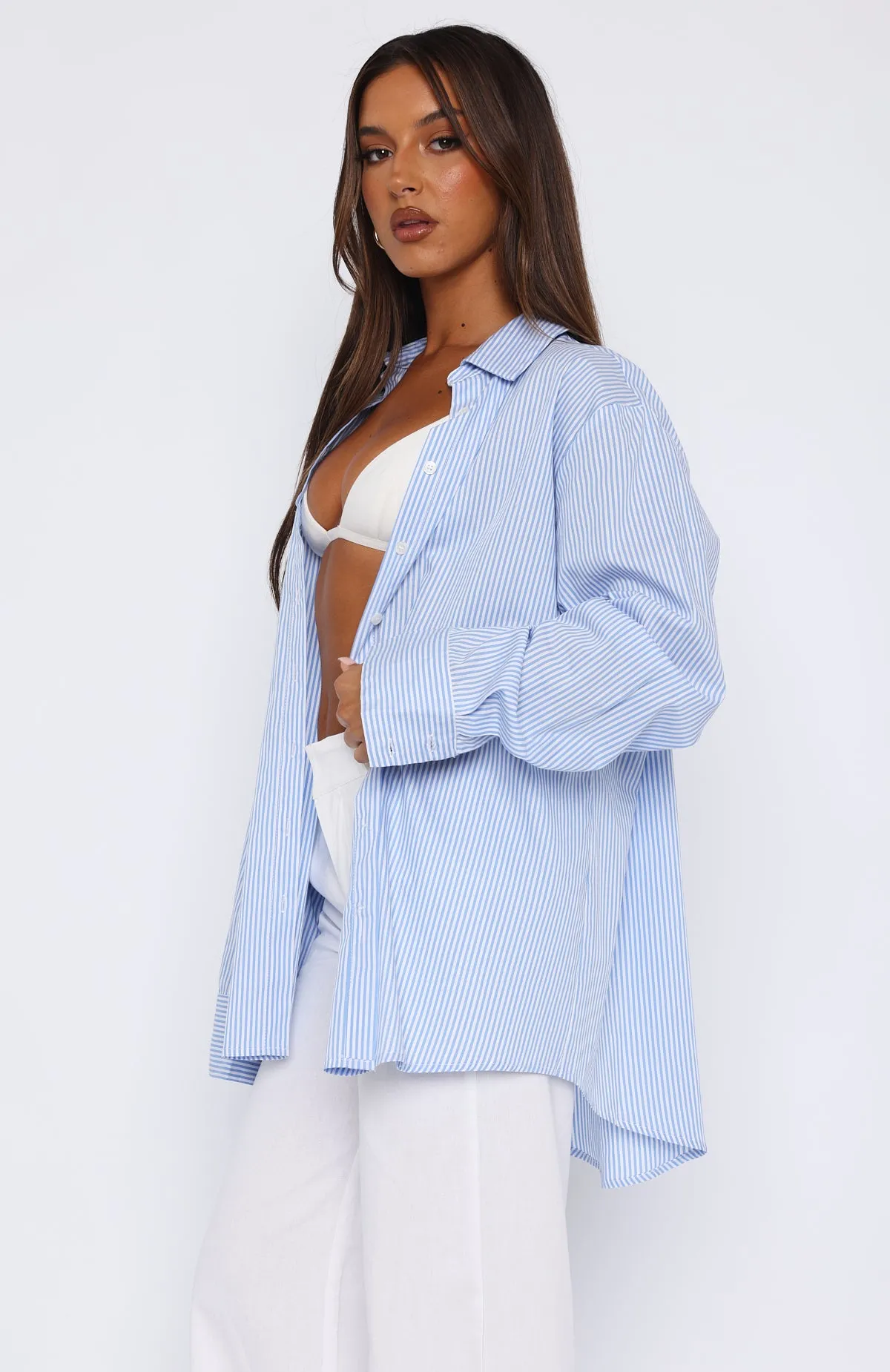 Always About Us Striped Button Up Shirt Light Blue