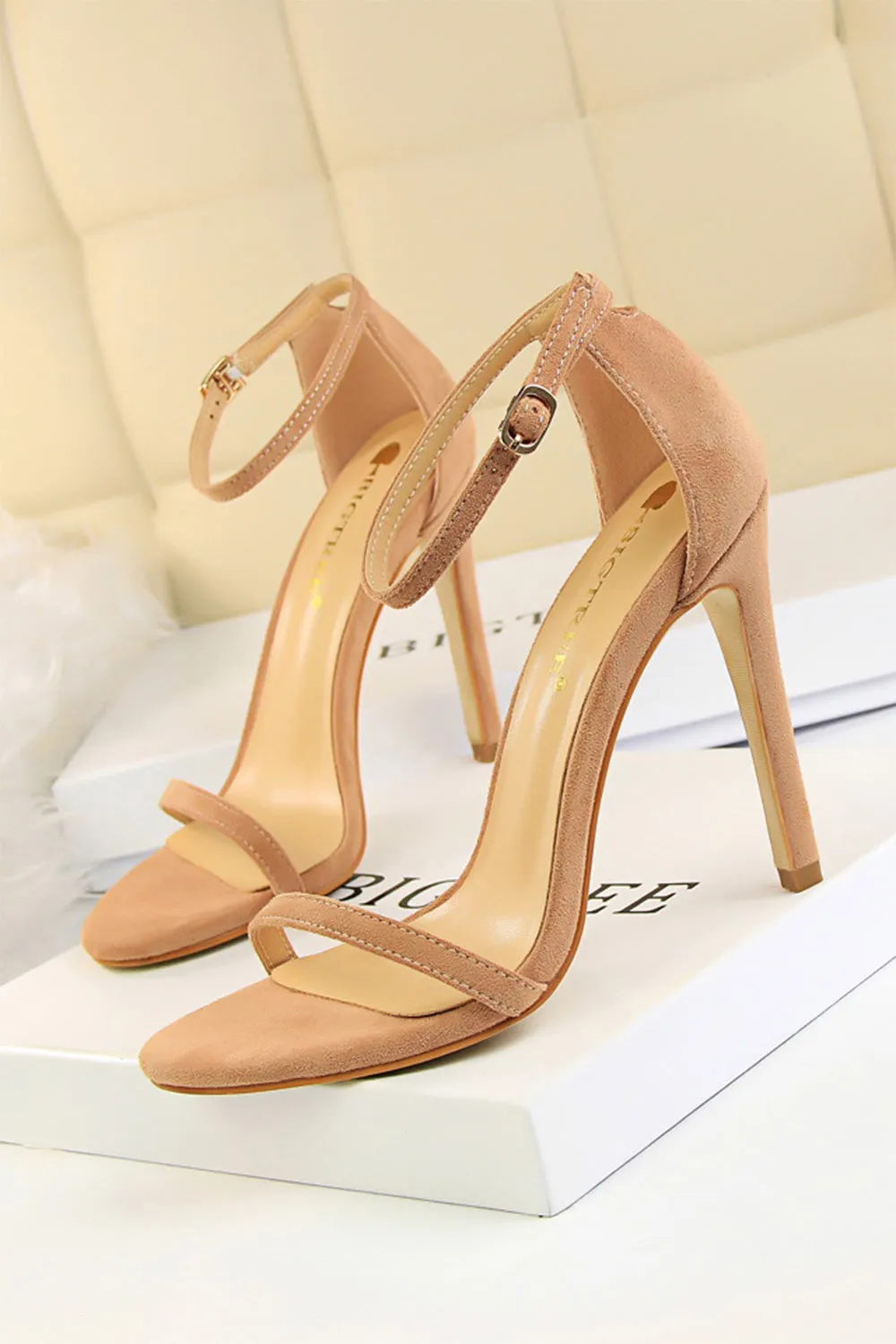 Apricot Strappy Stiletto Heels