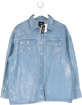 boohoo Blue Metallic Coated Denim Shirt UK 12