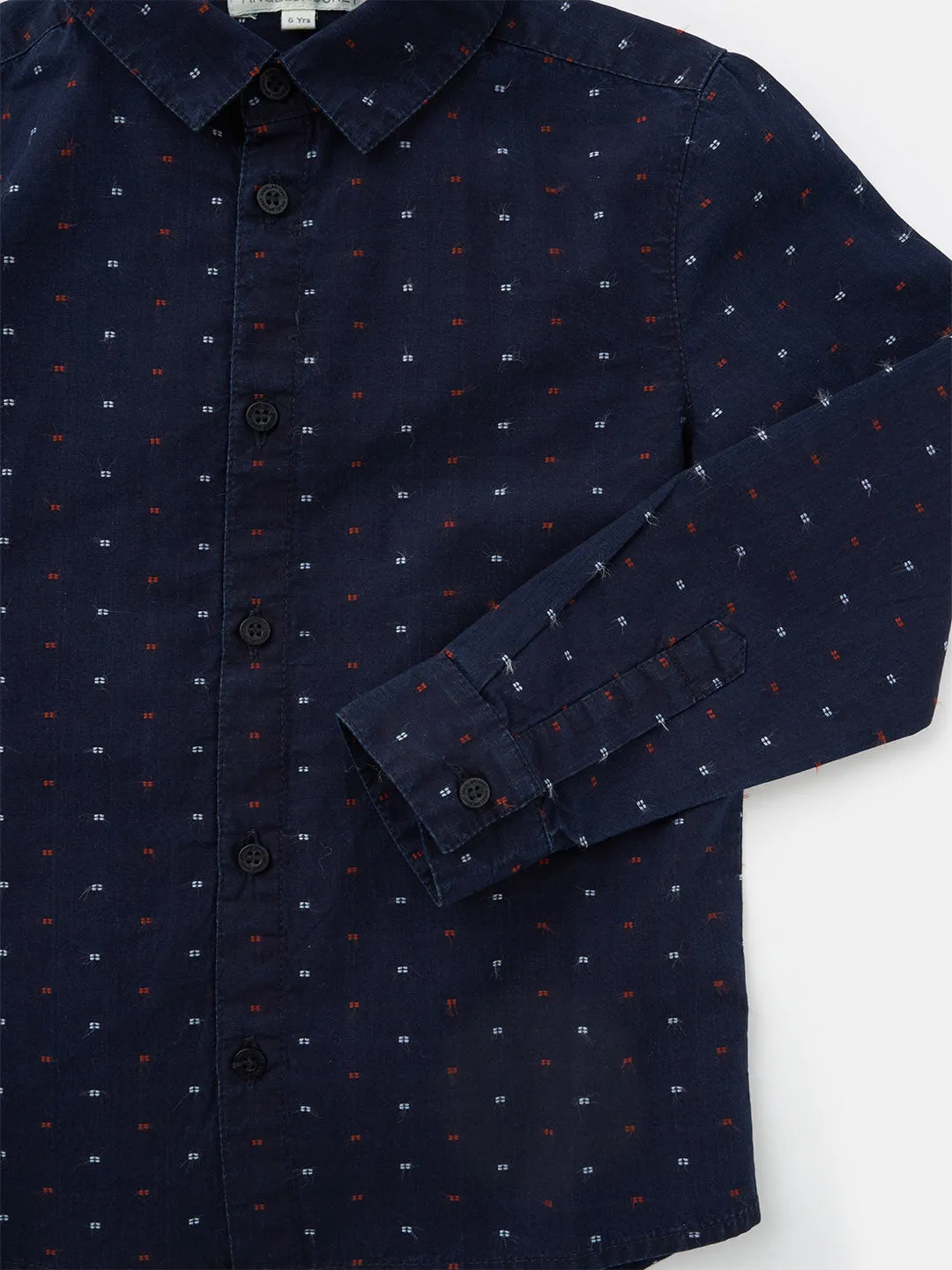 Boys Cotton Navy Printed Full Sleeves Dobby Shirt