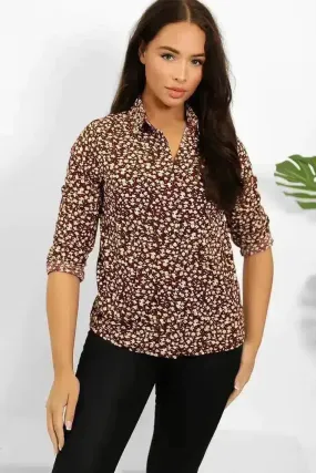 Burgundy Floral Print Classic Shirt