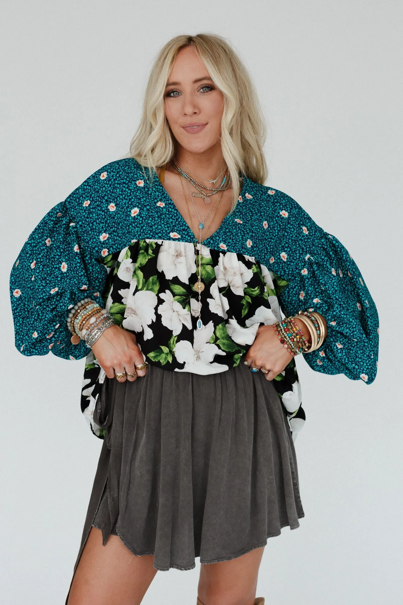 Cady Floral Print Top - Teal