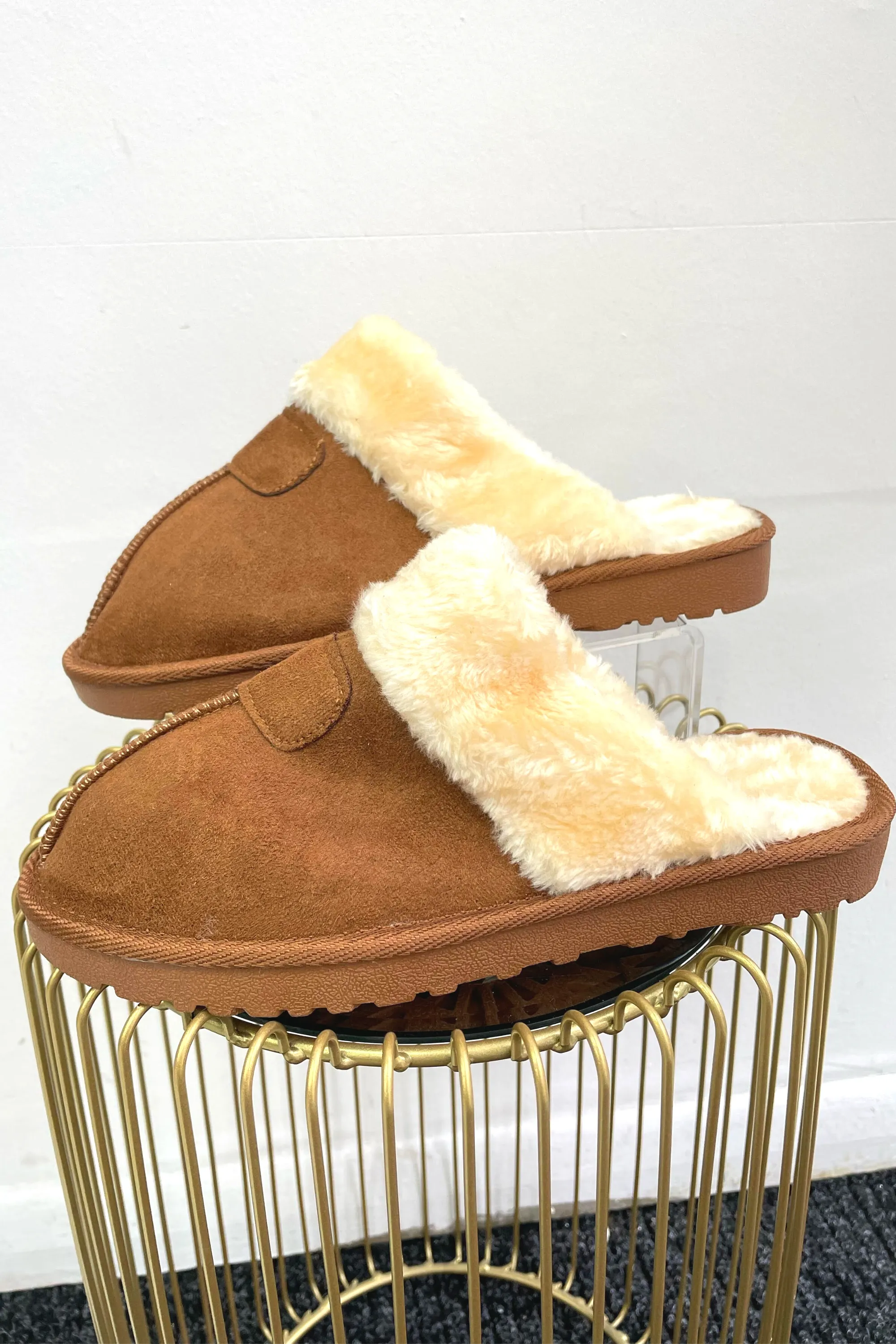 Chestnut Faux Fur Open Back Slippers