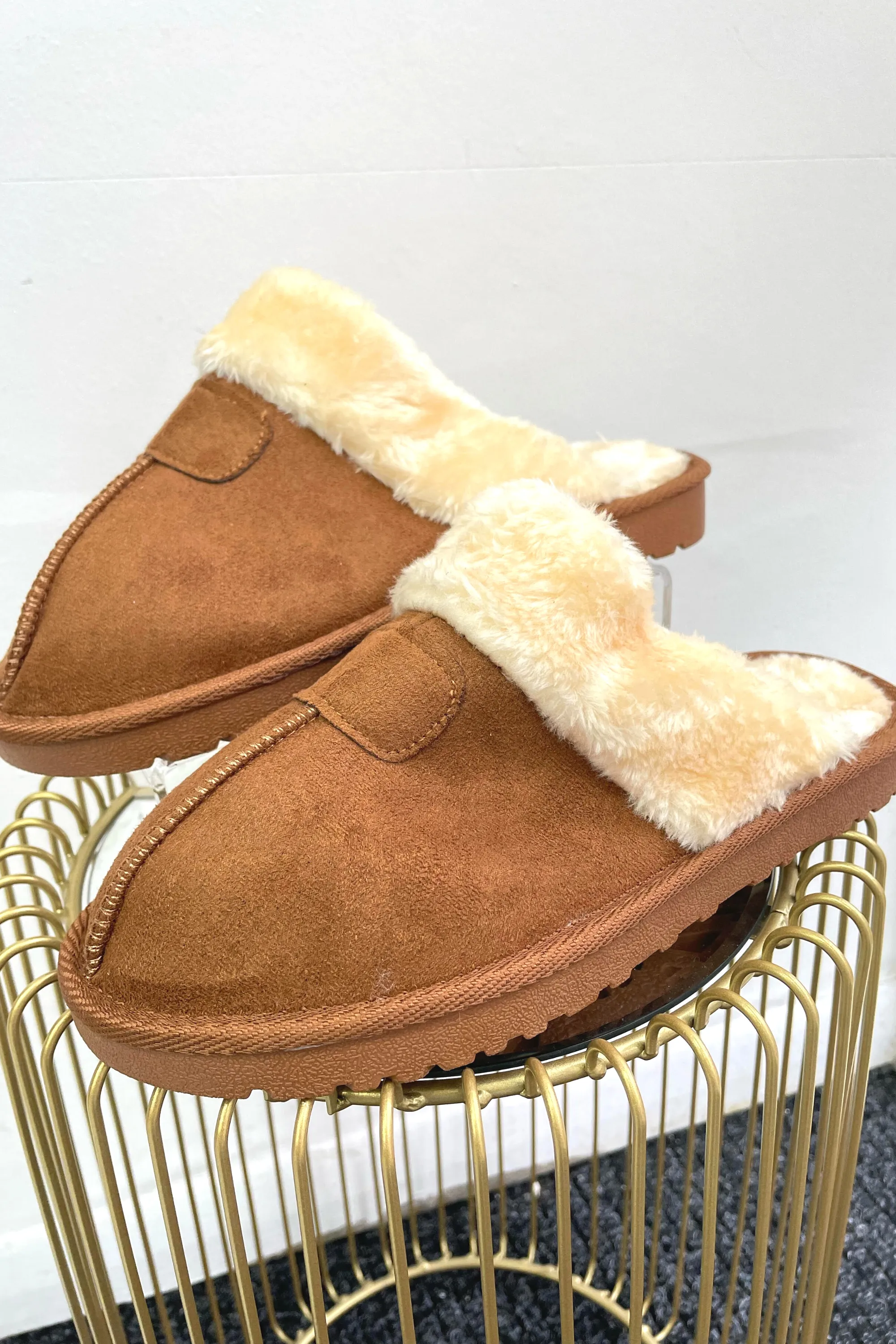 Chestnut Faux Fur Open Back Slippers