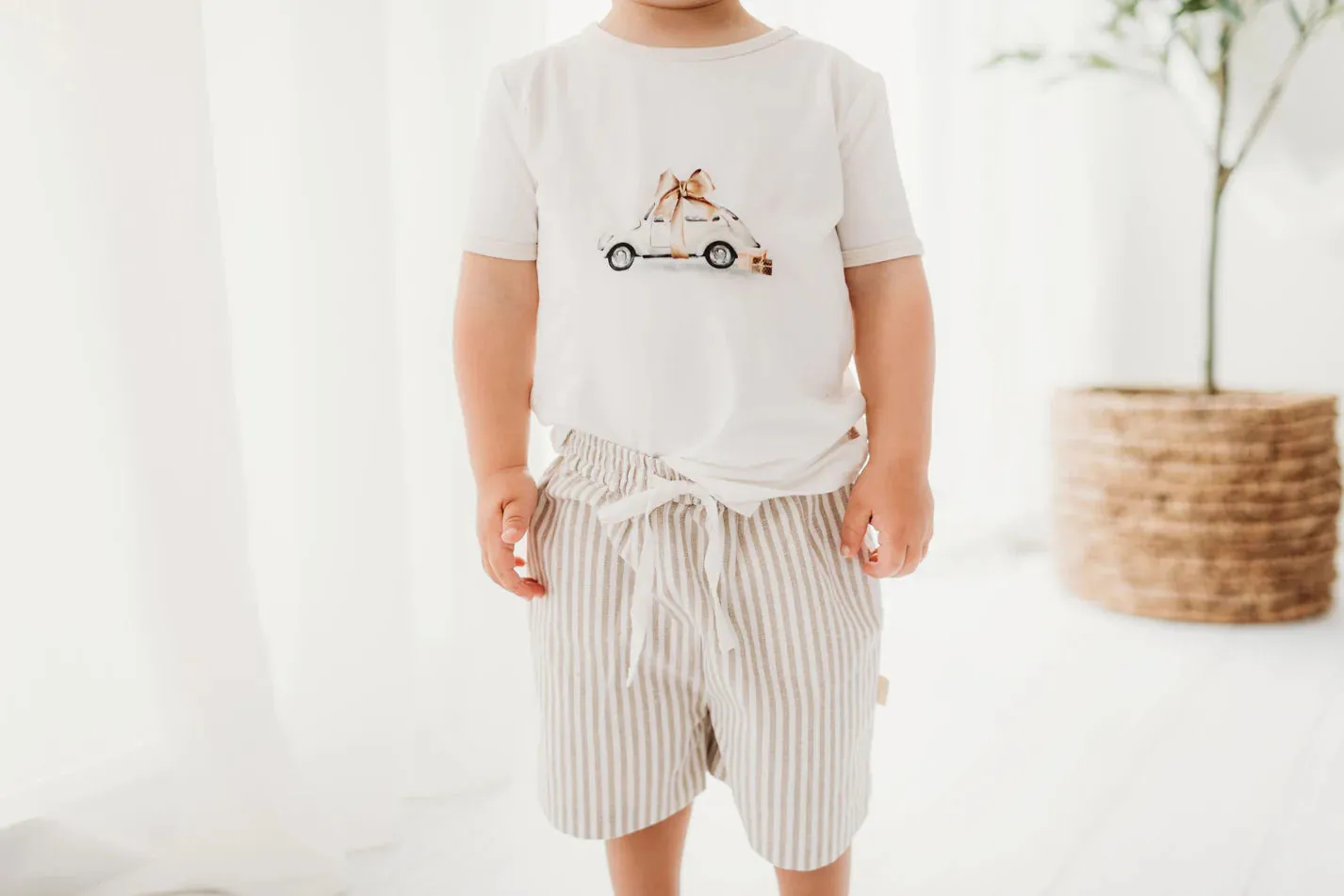 Child Of Mine Linen Shorts - Oak Stripe