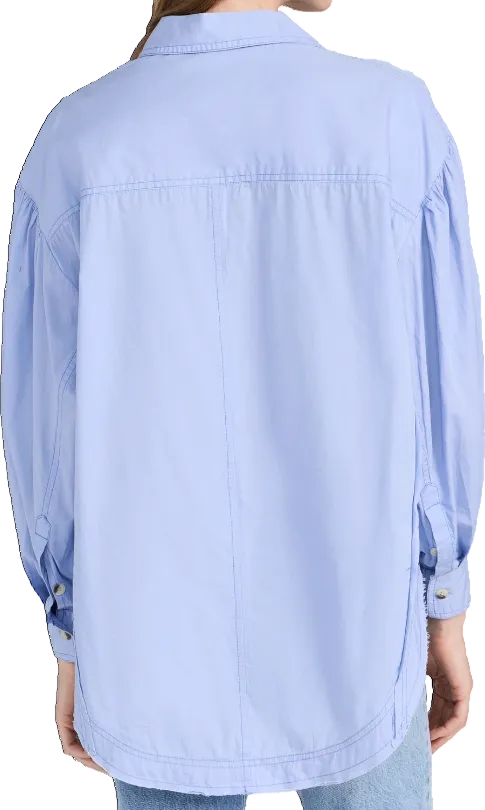 Free People Blue Cotton Happy Hour oversize Shirt UK L