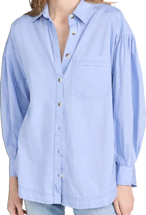 Free People Blue Cotton Happy Hour oversize Shirt UK L