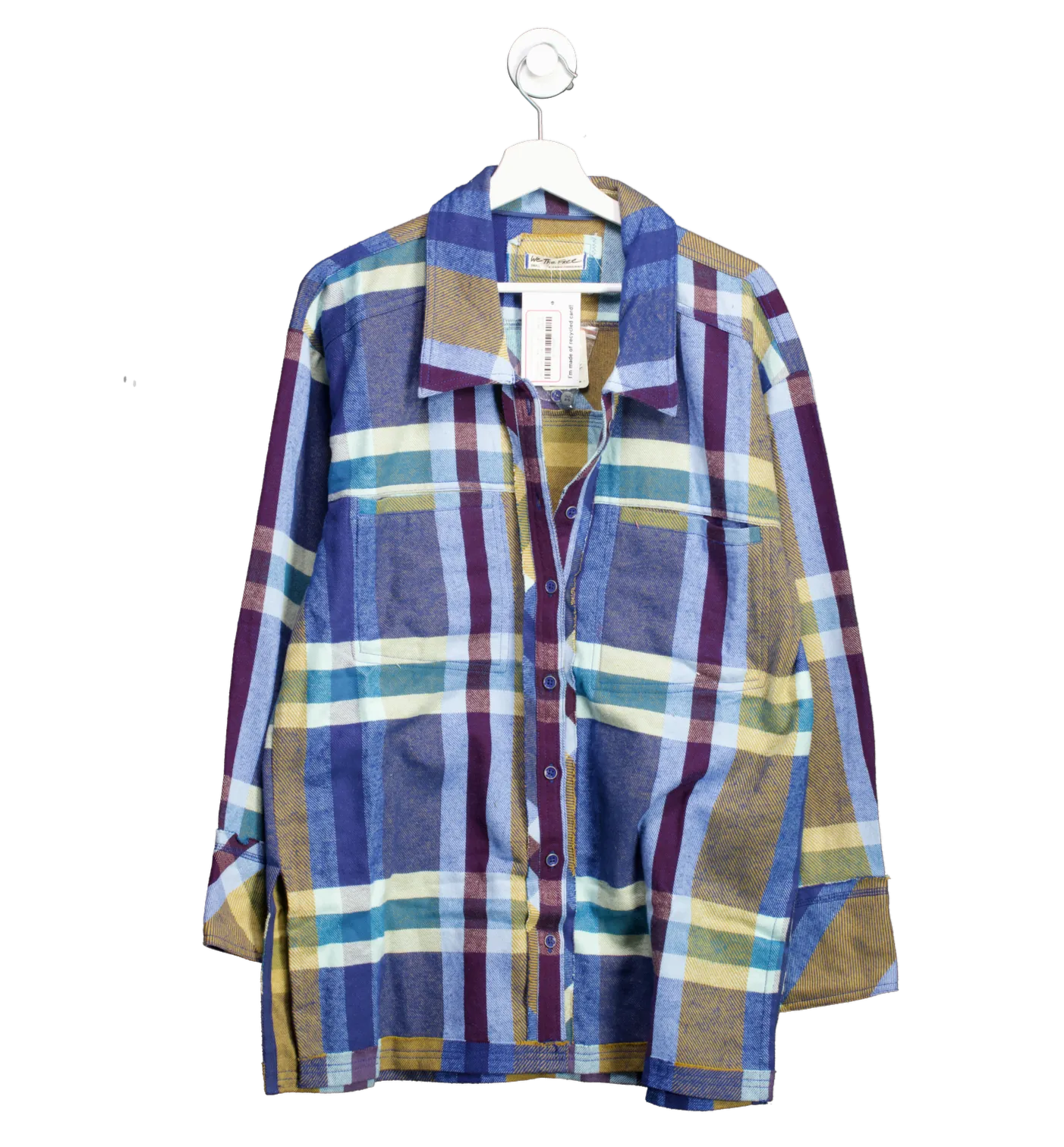 Free People Blue So Long Summer Plaid Flannel shirt / shacket UK XL