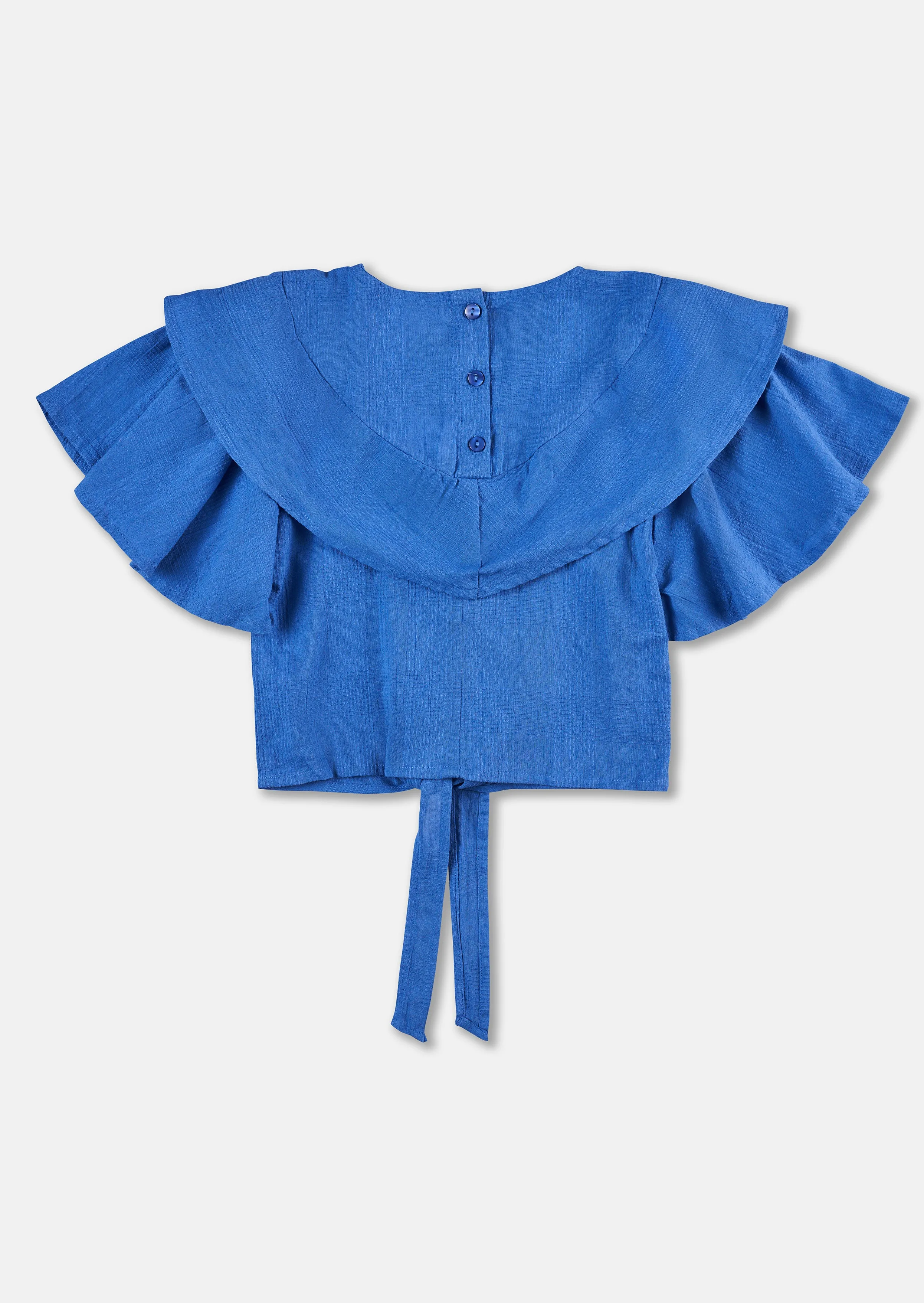 Girls Blue Textured Cotton Top