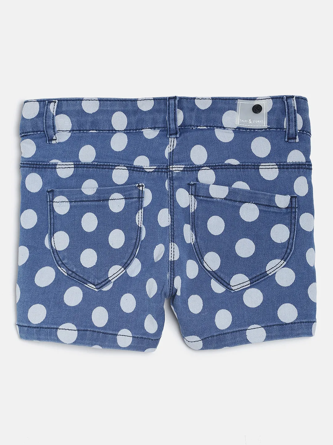 Girls Mid Blue Printed Regular Fit Shorts