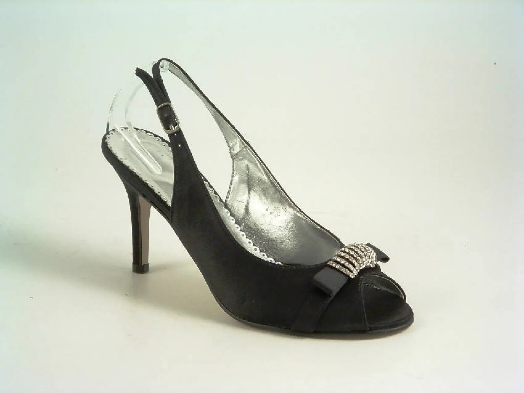 Glitz Shoes Satin Mid Heel Peep Toe Sling Back Shoe