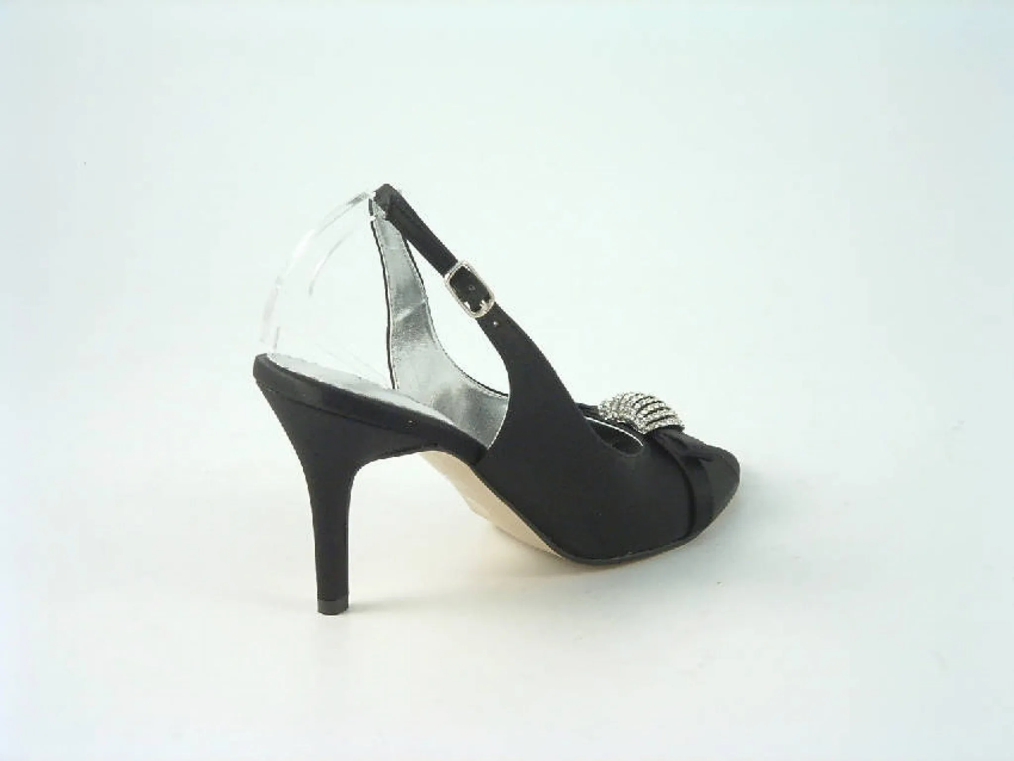 Glitz Shoes Satin Mid Heel Peep Toe Sling Back Shoe