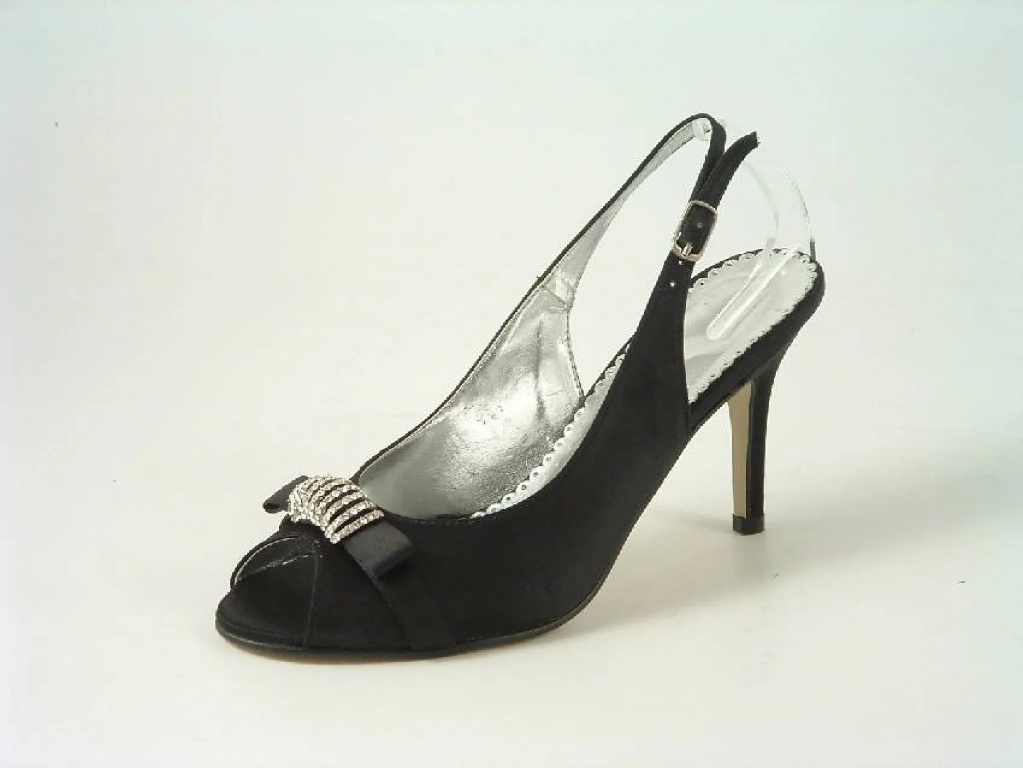 Glitz Shoes Satin Mid Heel Peep Toe Sling Back Shoe