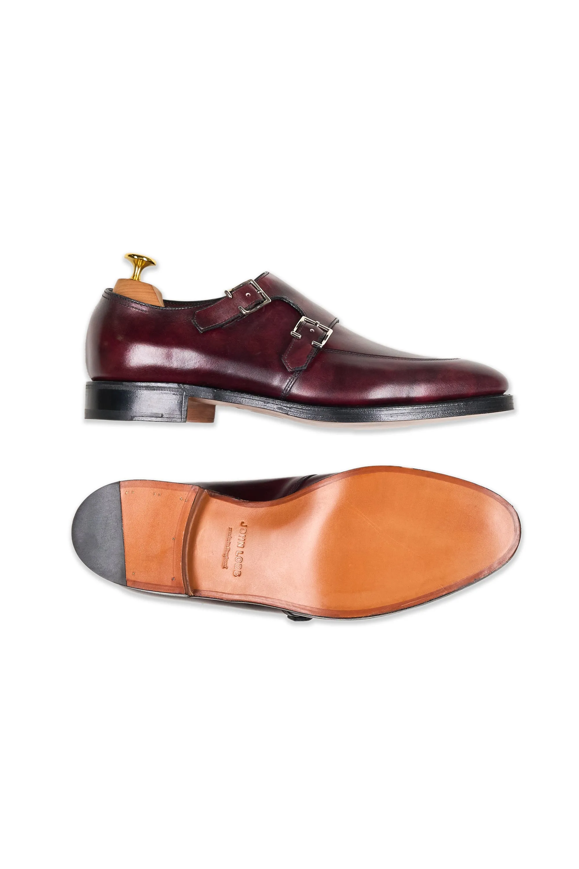 John Lobb "Sennen" Plum Museum Calf Double Monk Shoes