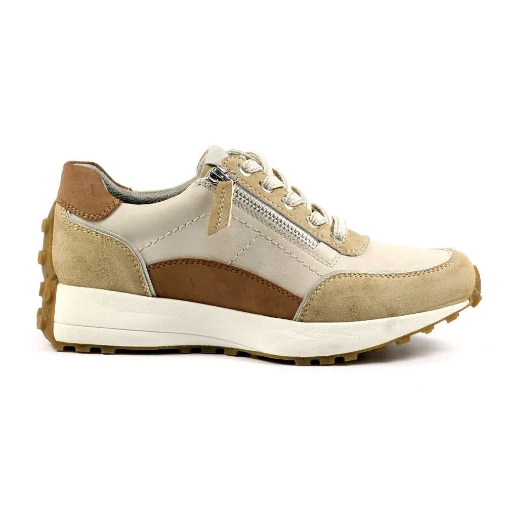 Ladies Lunar Shoes Calvin Trainer Beige Laced side zip sale