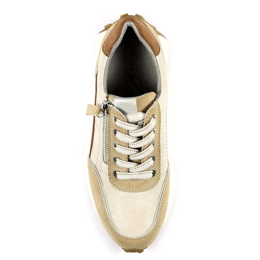 Ladies Lunar Shoes Calvin Trainer Beige Laced side zip sale