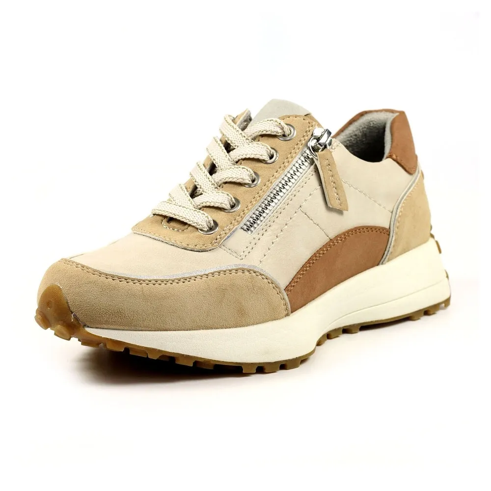 Ladies Lunar Shoes Calvin Trainer Beige Laced side zip sale