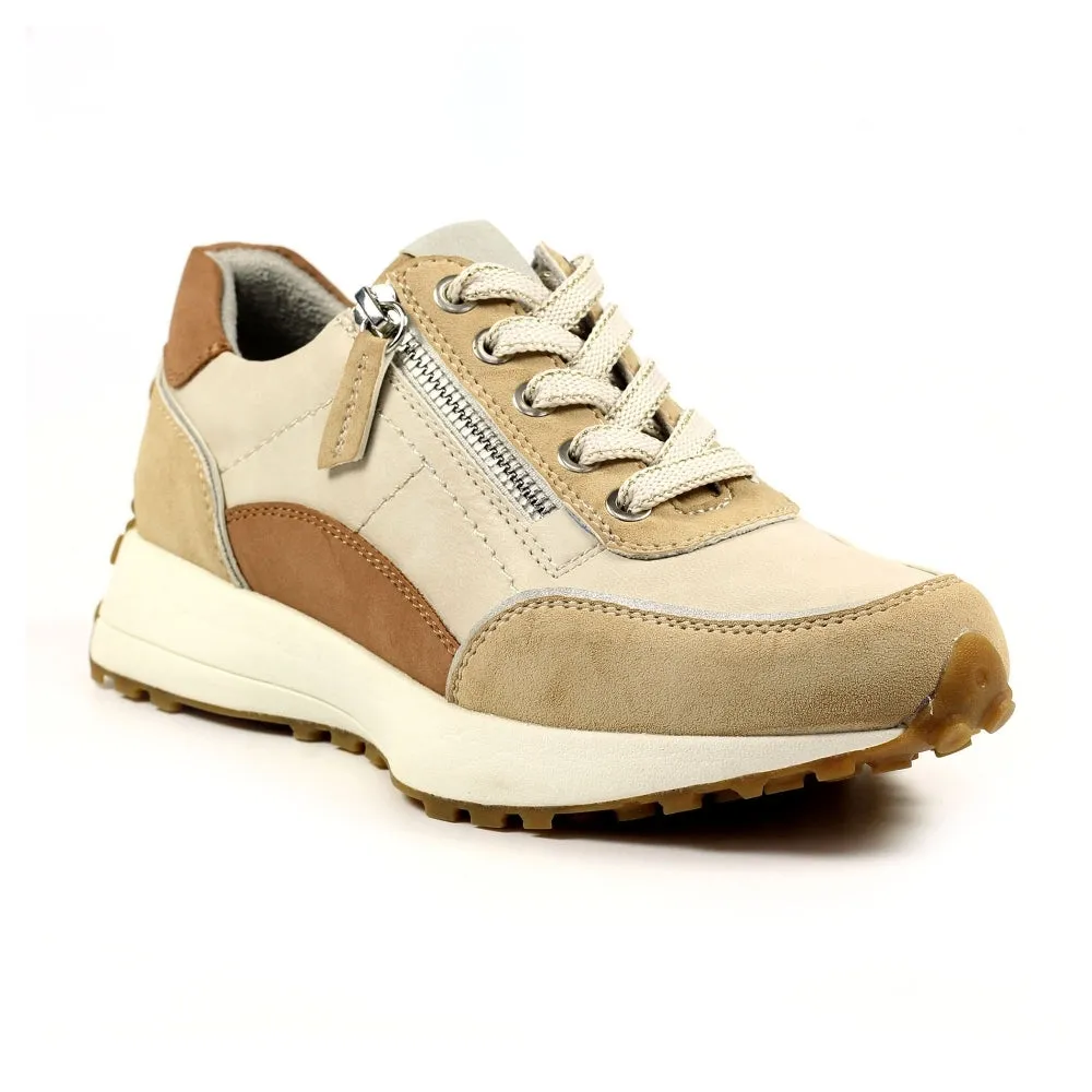 Ladies Lunar Shoes Calvin Trainer Beige Laced side zip sale