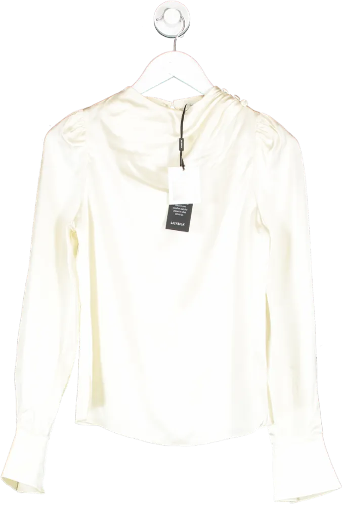 lilysilk Cream Asymmetrical Silk Blouse With Puff Sleeves UK 6