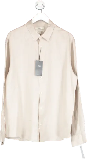 M&S Beige Pure Linen Long Sleeve Shirt UK L