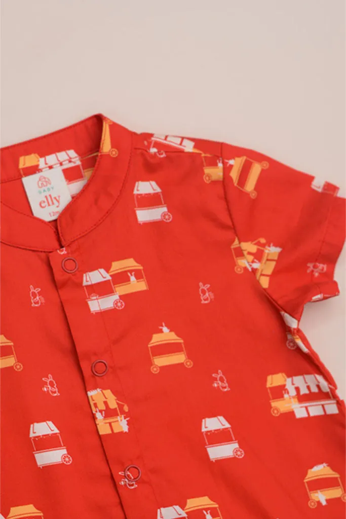 Mandarin-collared Romper - Red Night Market