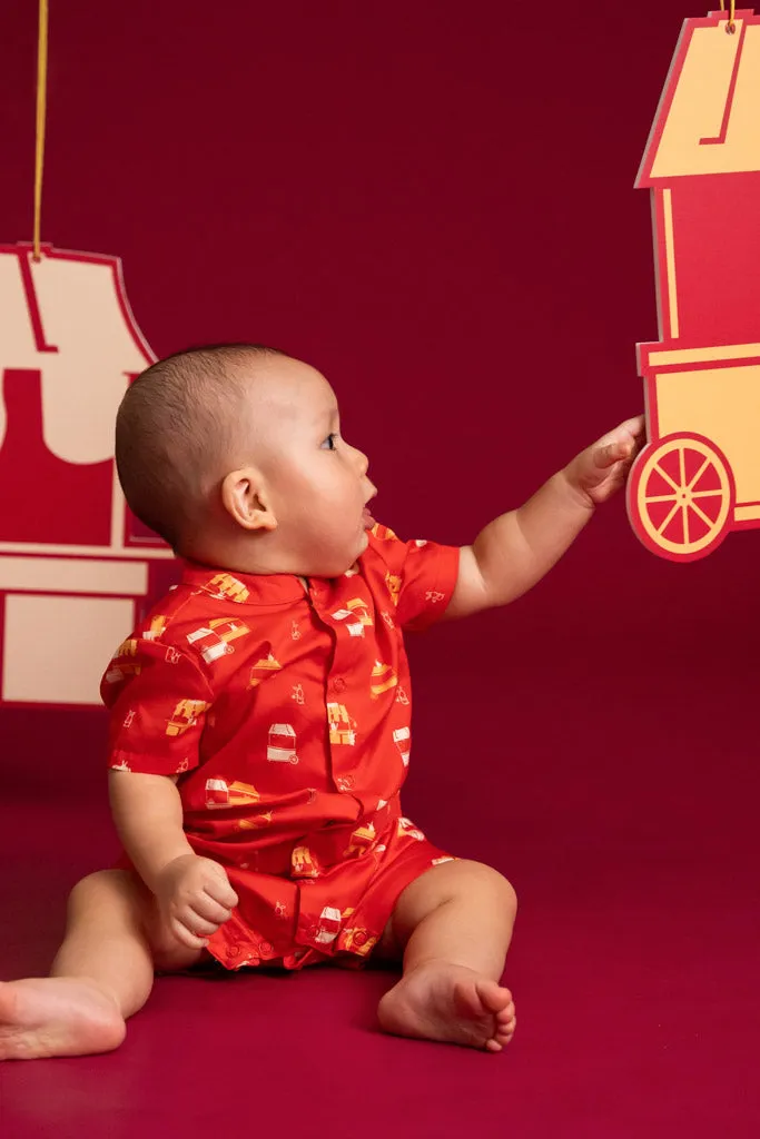 Mandarin-collared Romper - Red Night Market