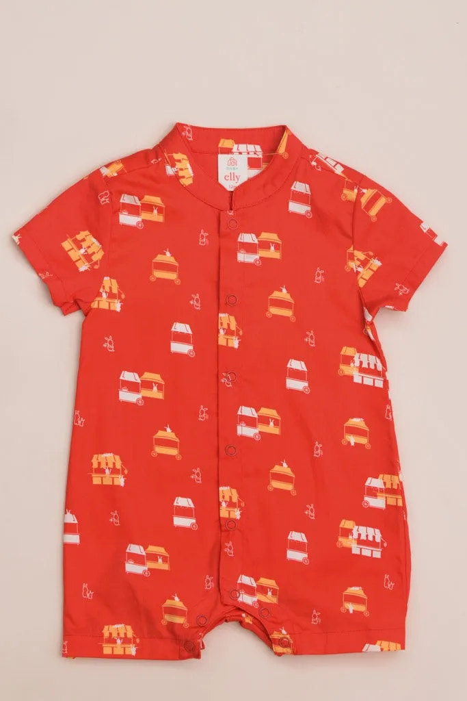 Mandarin-collared Romper - Red Night Market