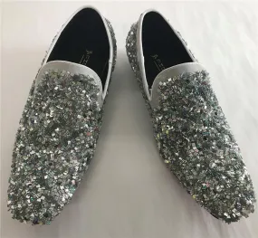 Men's Fiesso Silver Suede Formal Entertainer Crystals Slip On Shoes FI 7258