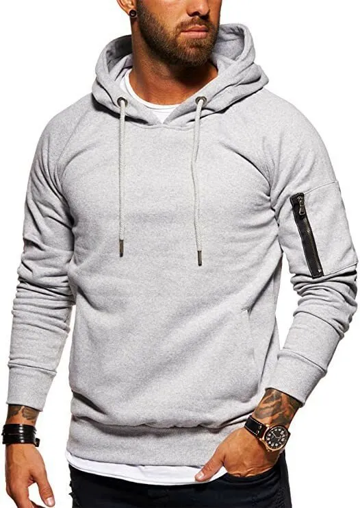 Men's Sports Sweatshirt Personalized Hooded Pullover Solid Color Sweatshirt Arm Pockets Casual Top