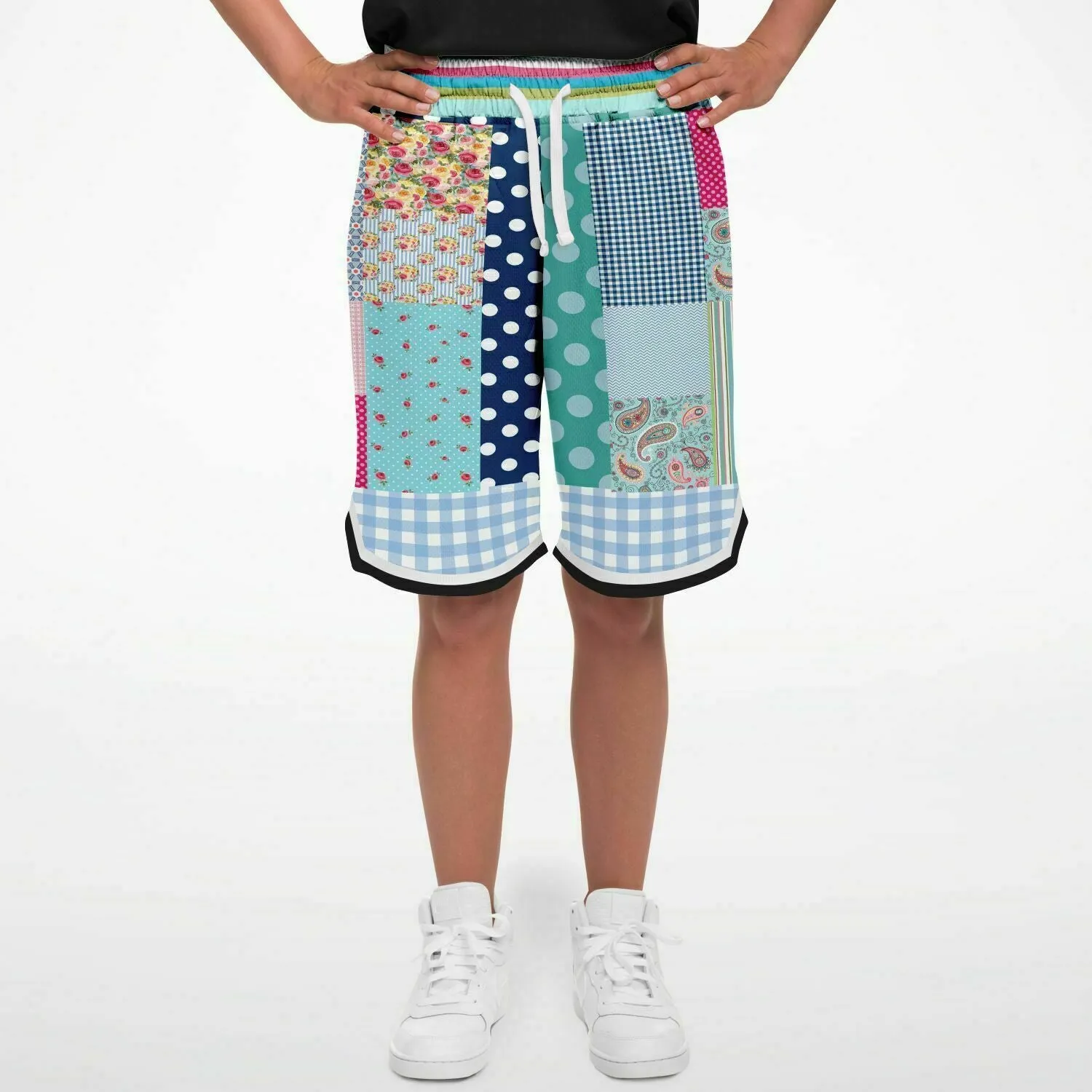 Pink Sherbert Patchwork Plaid Basketball Shorts