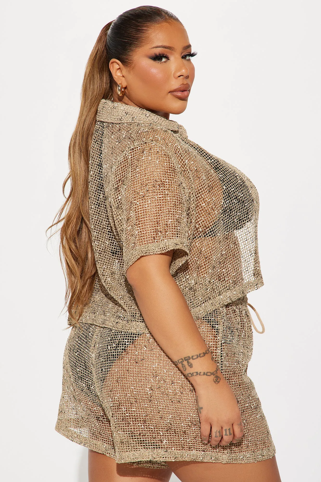 Playa Vista Crochet Cover Up Crop Top - Brown/combo