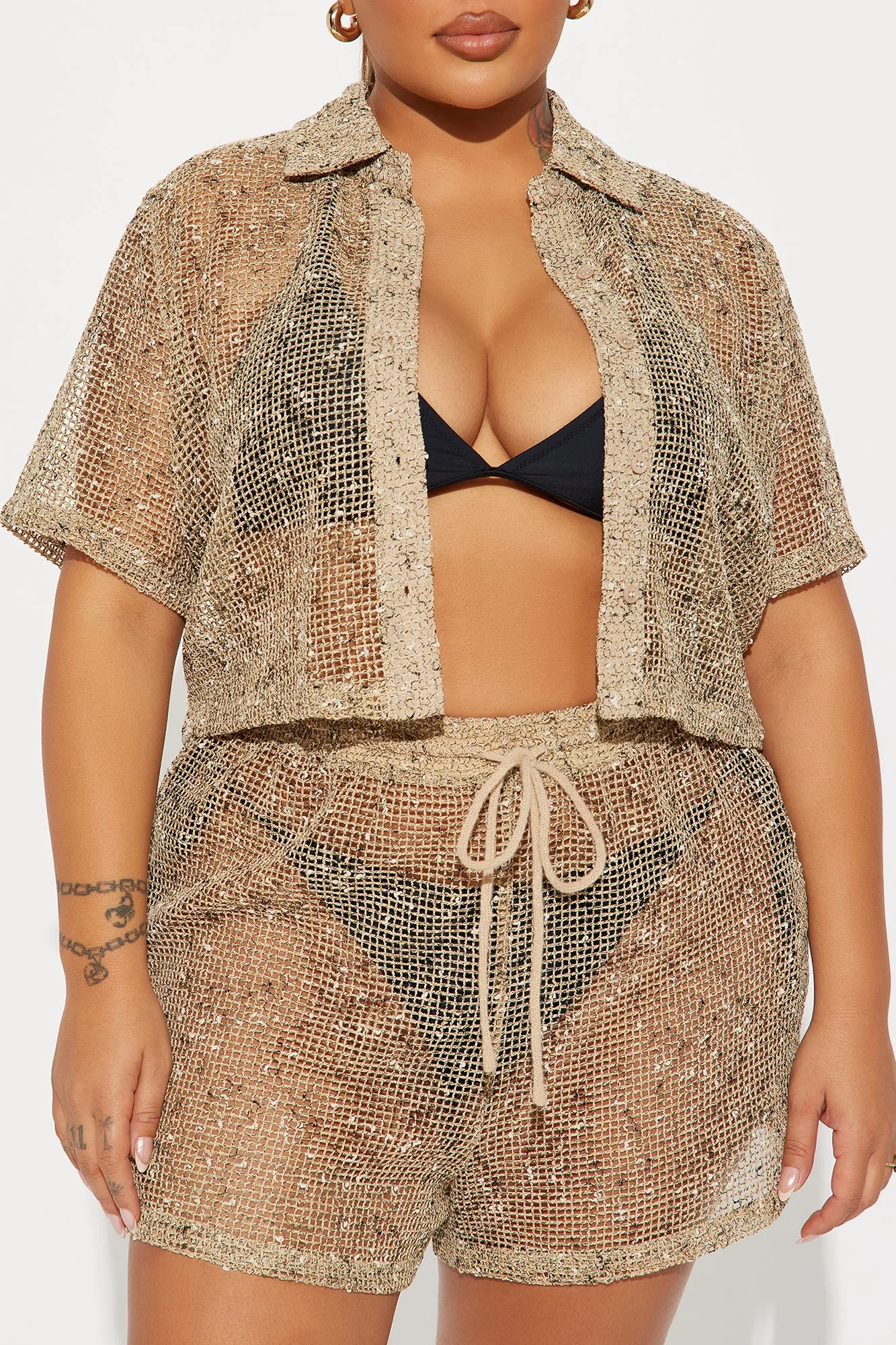 Playa Vista Crochet Cover Up Crop Top - Brown/combo