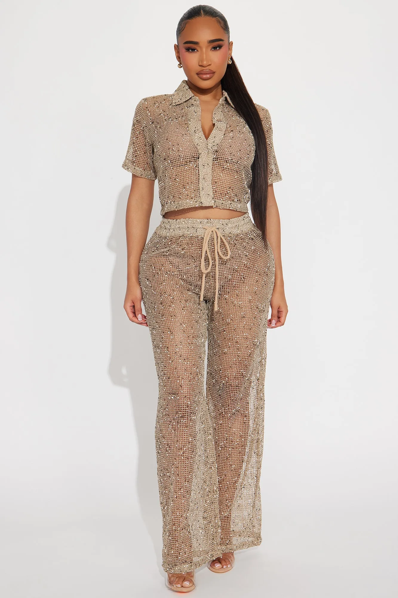 Playa Vista Crochet Cover Up Crop Top - Brown/combo