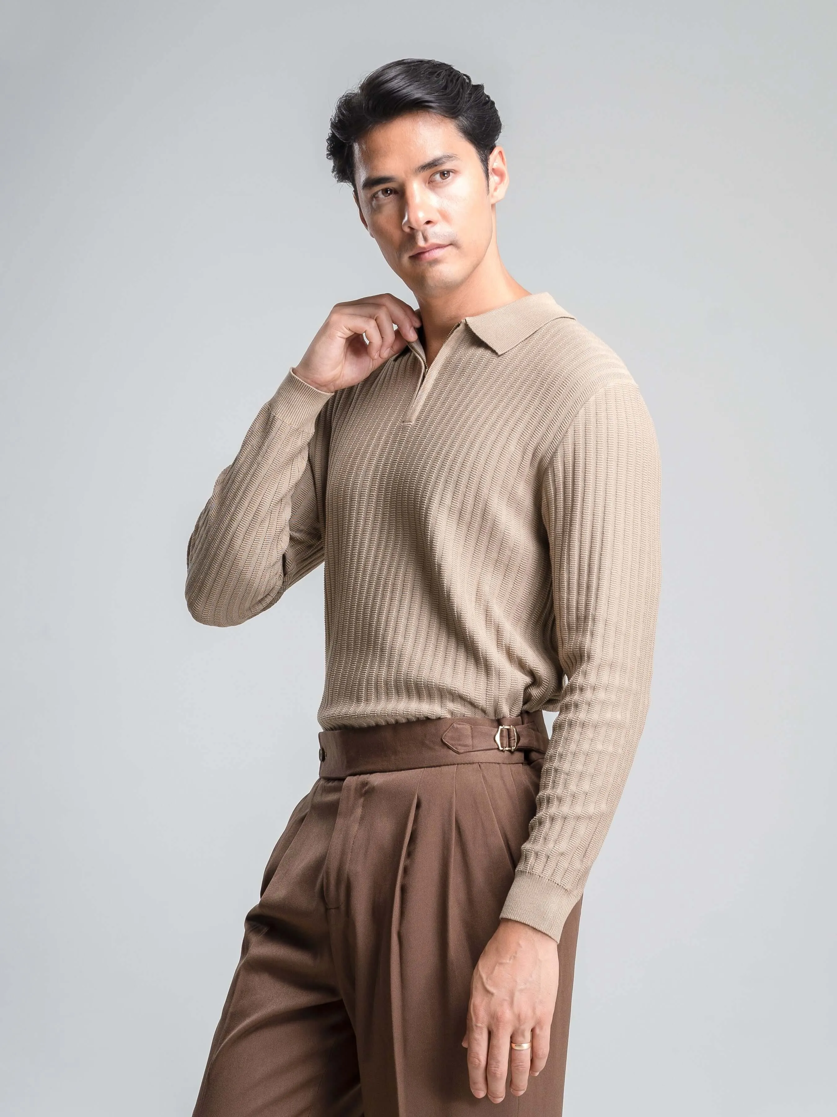 Raoul Knit - Beige Quarter-Zip