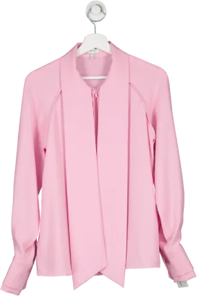 REISS Pink Ella Tie Neck Zip Front Blouse UK 8