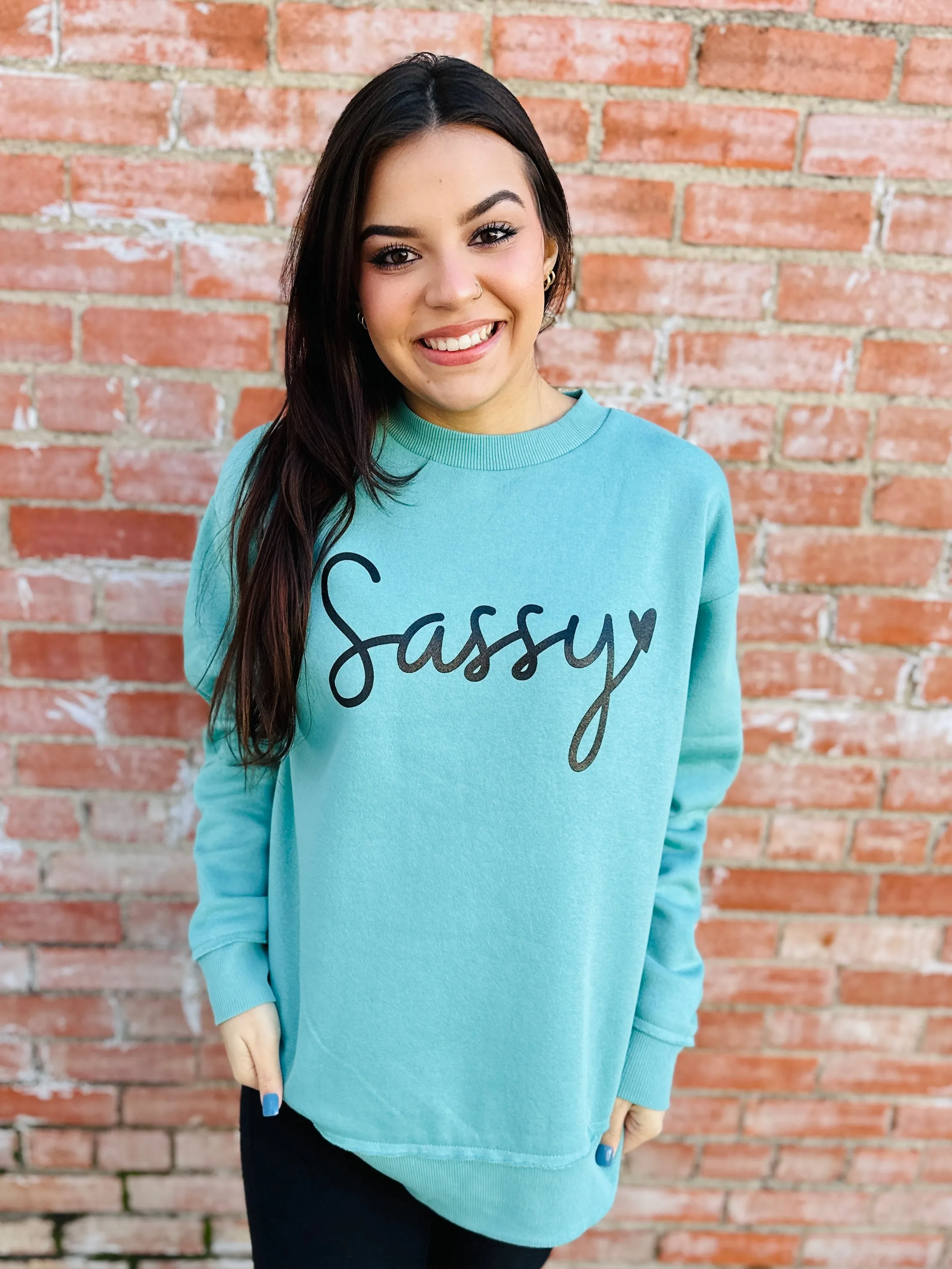 Sassy Graphic Sweatshirt  Teal