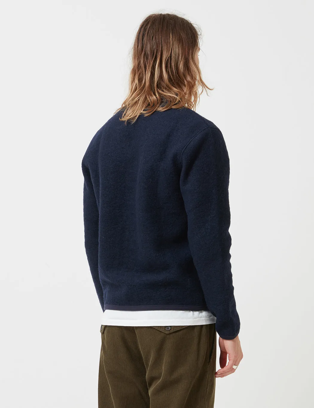 Universal Works Cardigan (Wool Fleece) - Navy Blue